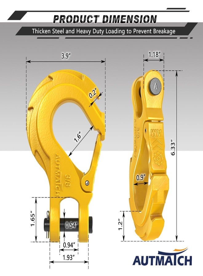 AUTMATCH Winch Hook 3/8" - Clevis Slip Hook with Safety Latch & Winch Cable Hook Stopper, Grade 70 Forged Steel Max 39,600Lbs Work for Winch Rope, ATV, UTV, Off Road Vehicle, Yellow - Image 4